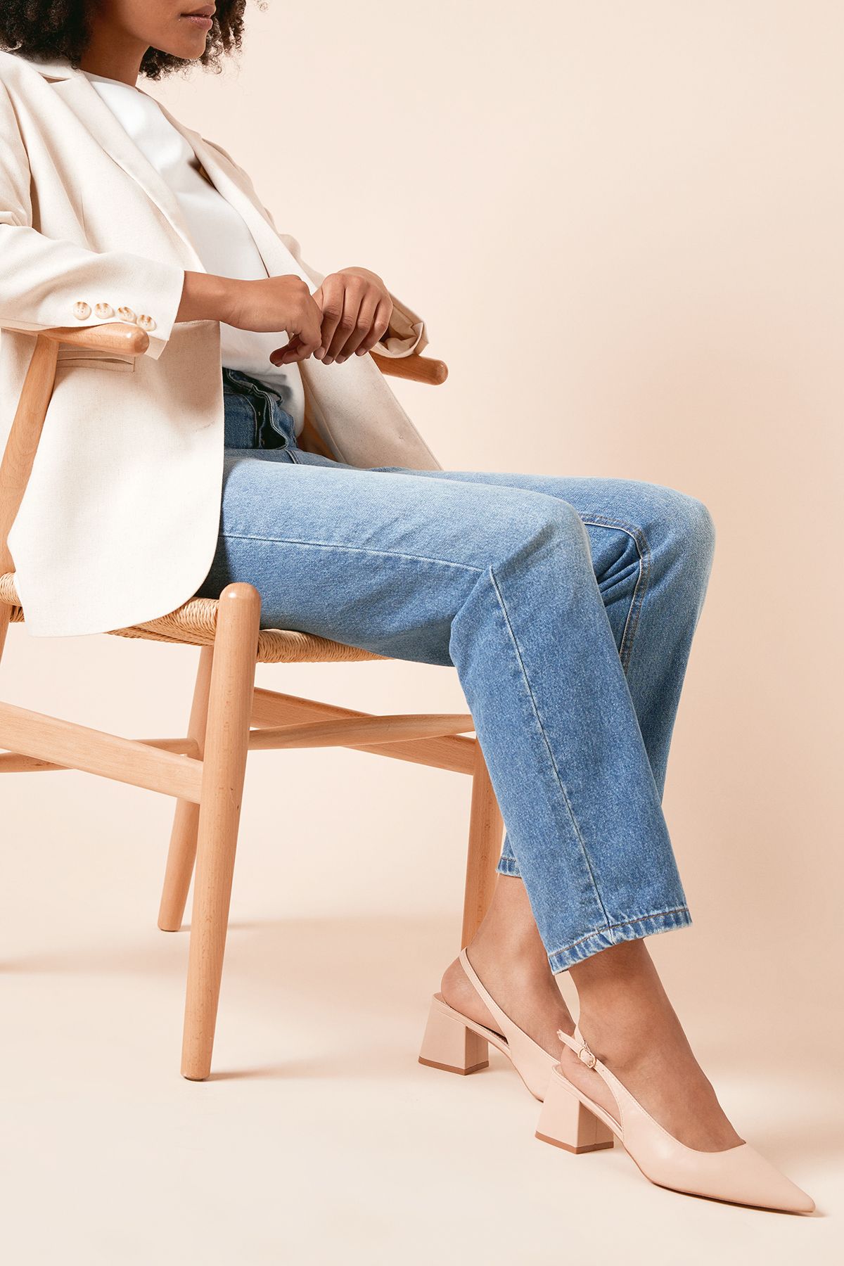 Dorothy Perkins Patricia Faux Leather Slingback Medium Block Heel Court Shoes Beige image 2