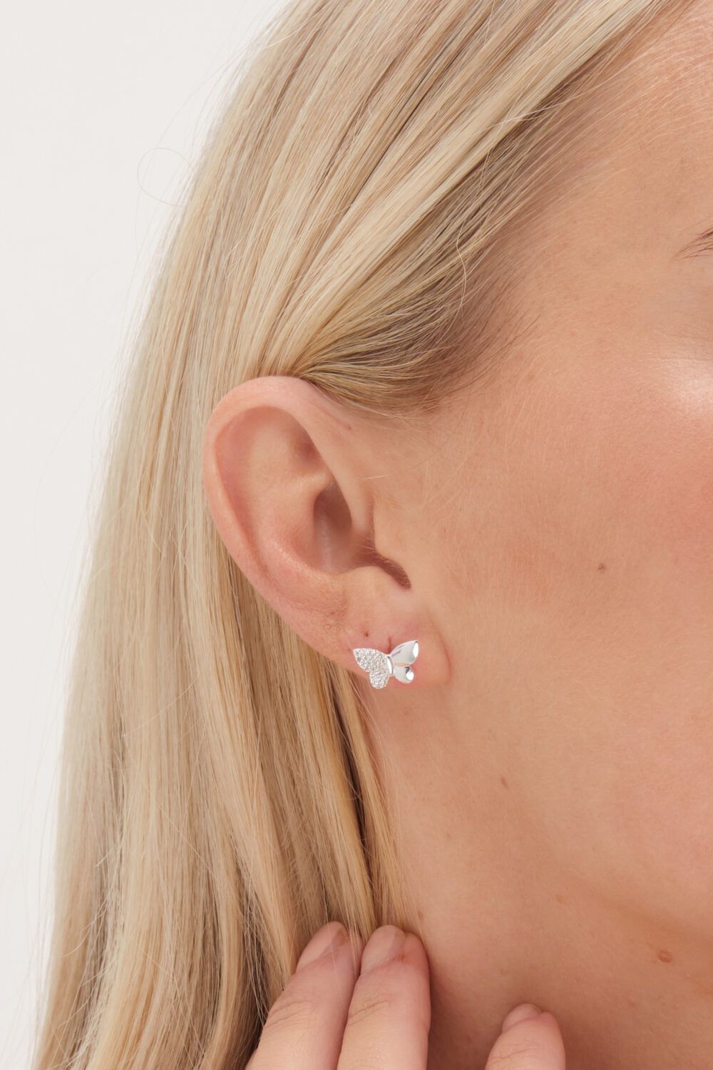 Simply Silver Sterling Silver 925 Polished and Pave Butterfly Stud Earrings image 2