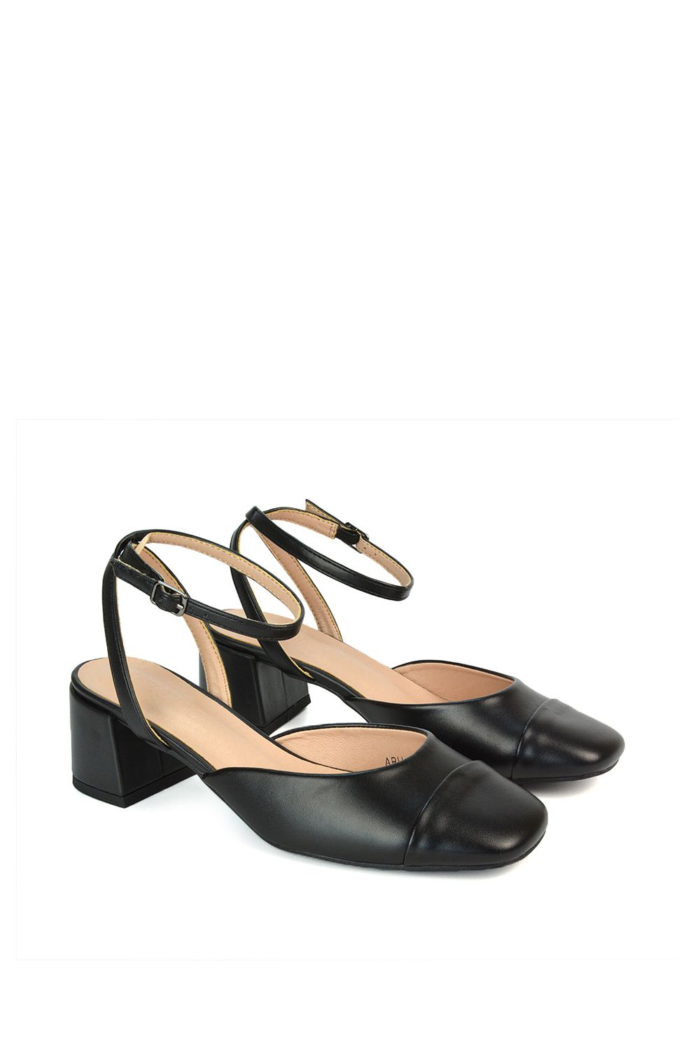 XY London 'Mavis' Low Mid Heel Square Toe Court Shoes With Ankle Strap image 4