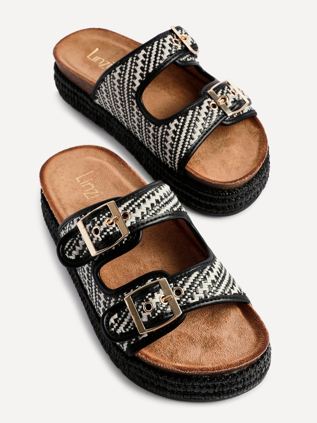Linzi Cici Black Aztec Woven Double Buckle Flatform Slider Sandal image 5