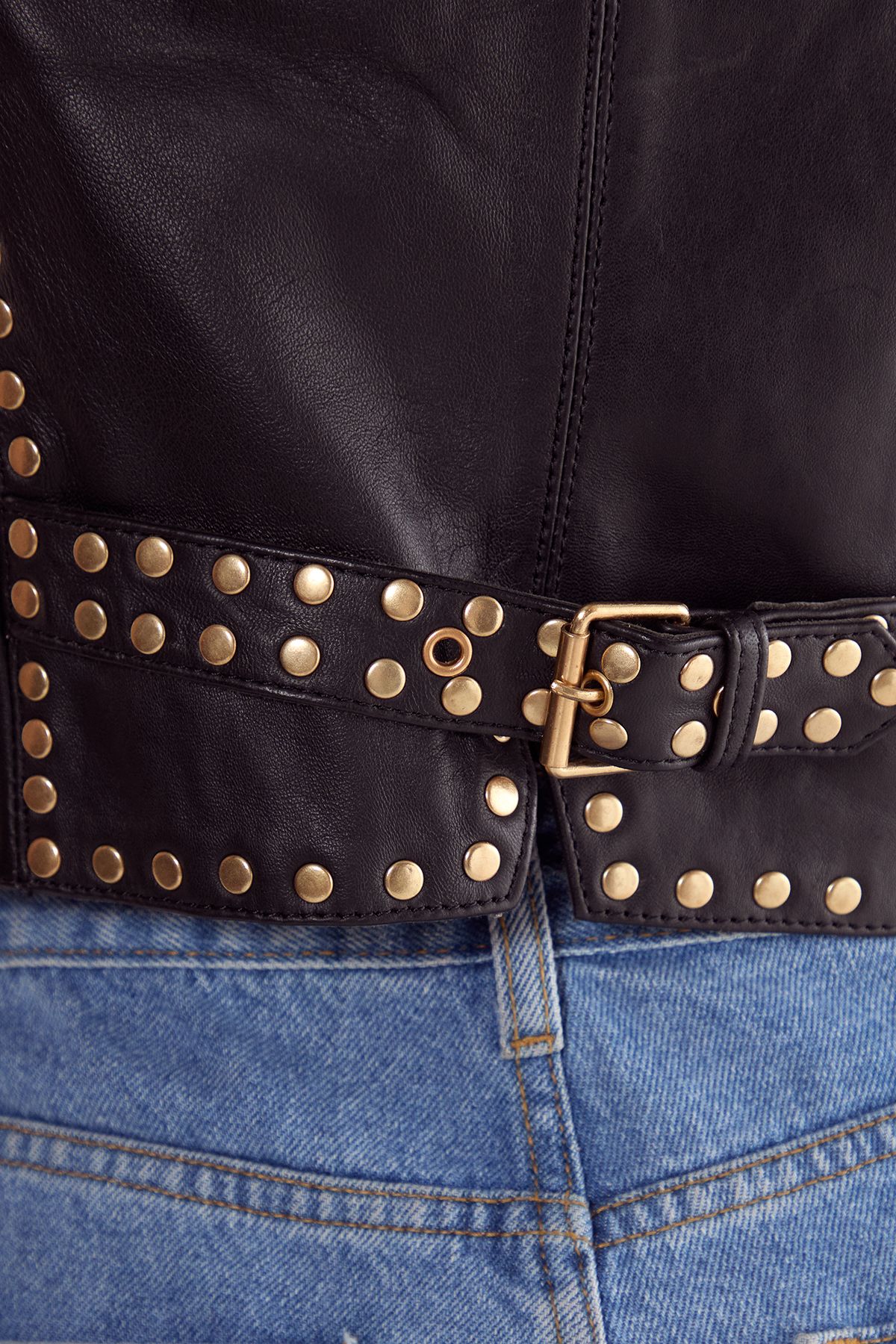 NastyGal Real Leather Studded Vest Black image 5