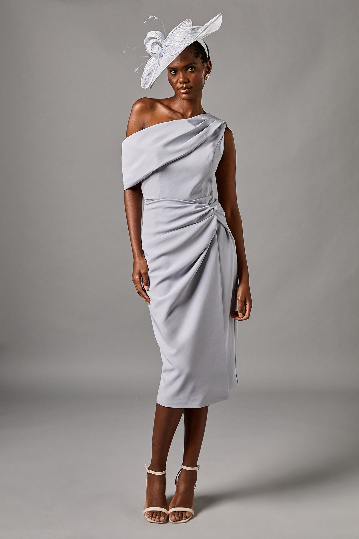 Coast One Shoulder Twist Front Pencil Dress Grey Blue image 1