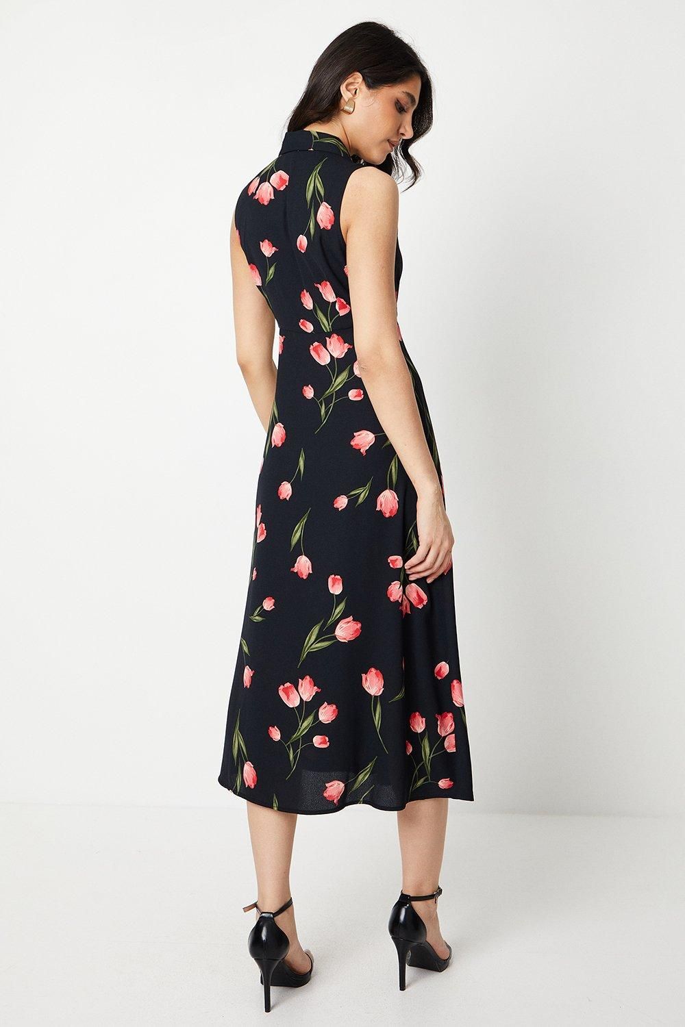 Dorothy Perkins Black Floral Button Through Midi Dress Black image 3
