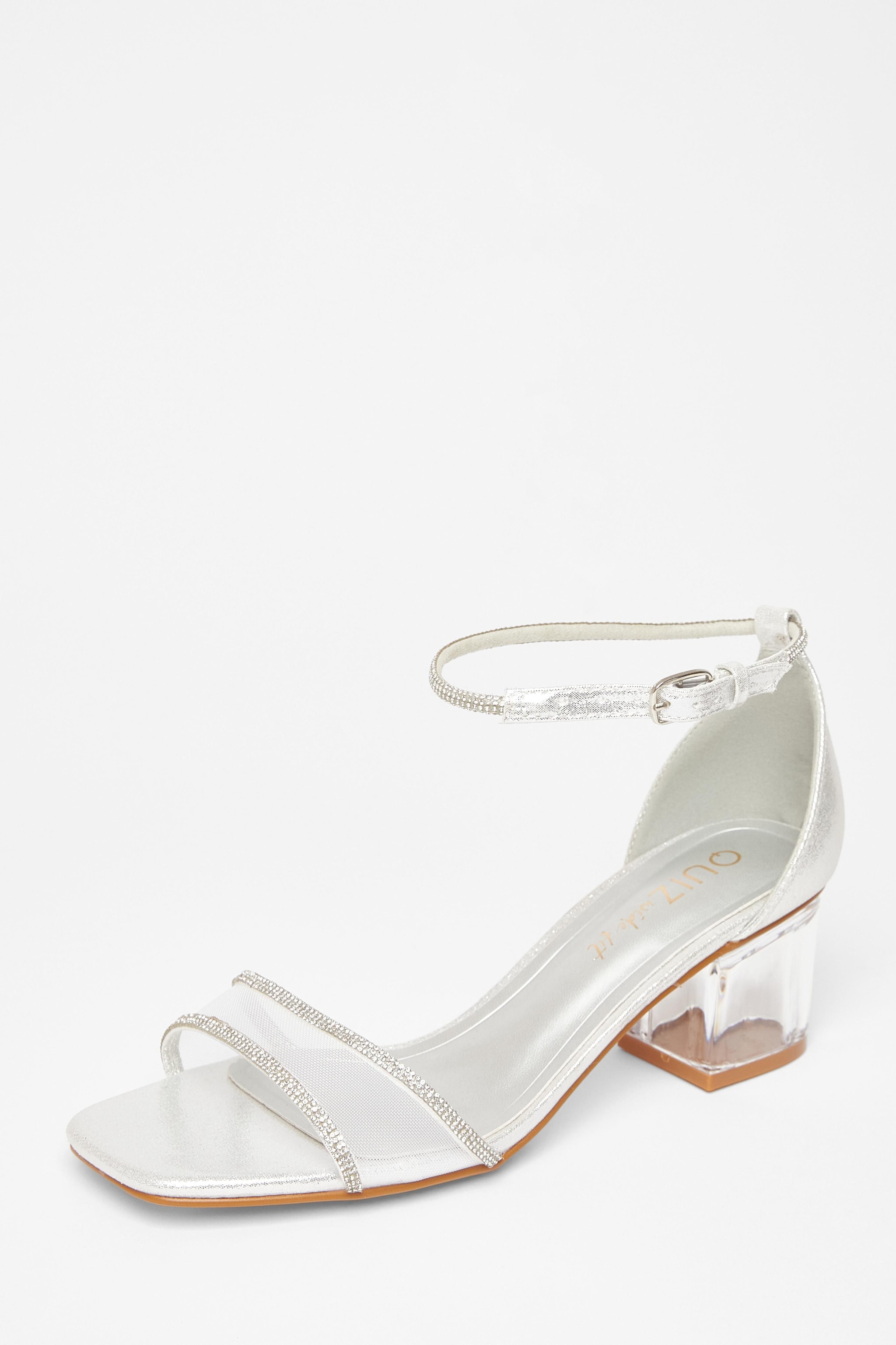 Quiz Silver Wide Fit Mesh Front Heeled Sandals image 1