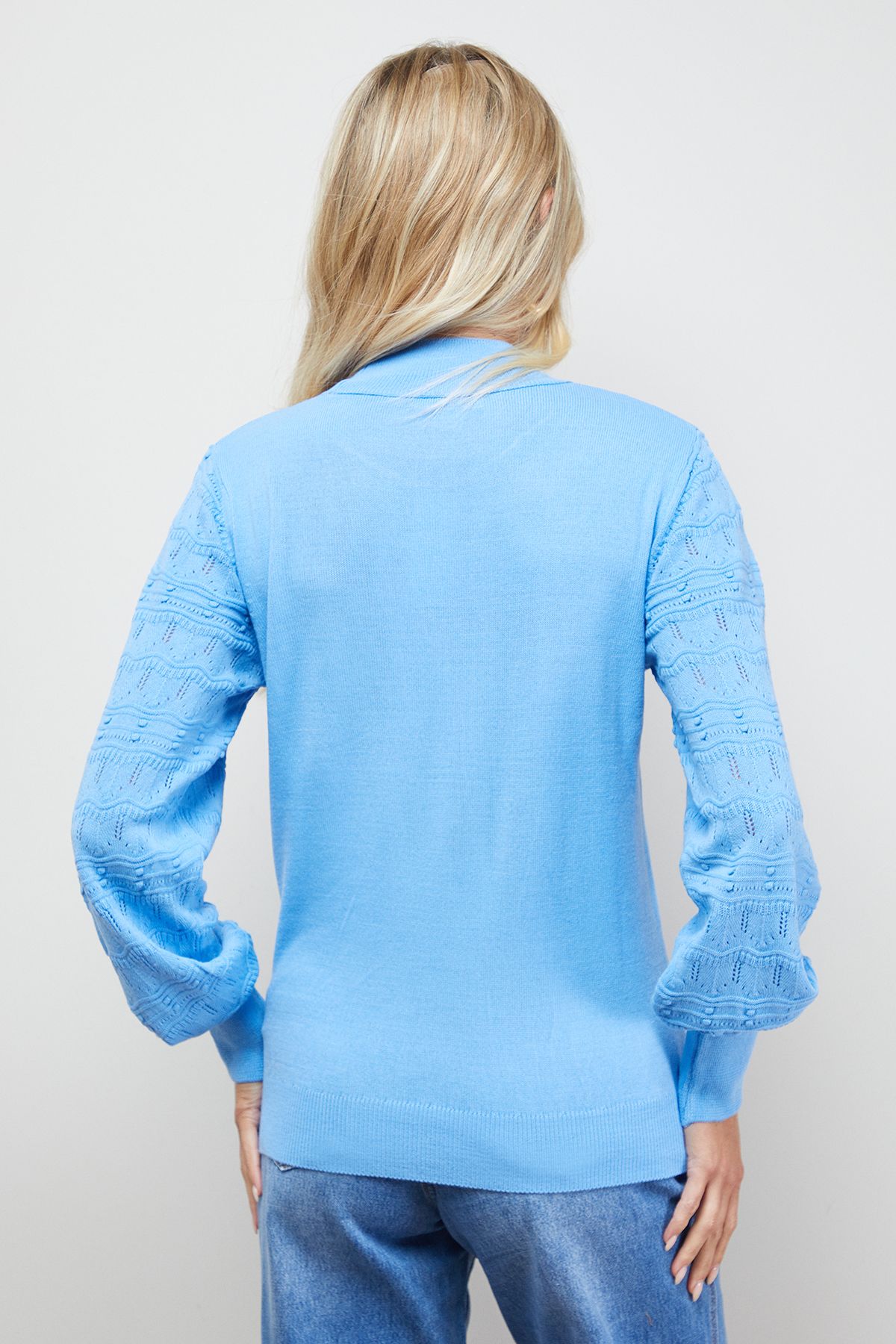 Oasis High Neck Stitchy Sleeve Jumper Baby Blue image 3