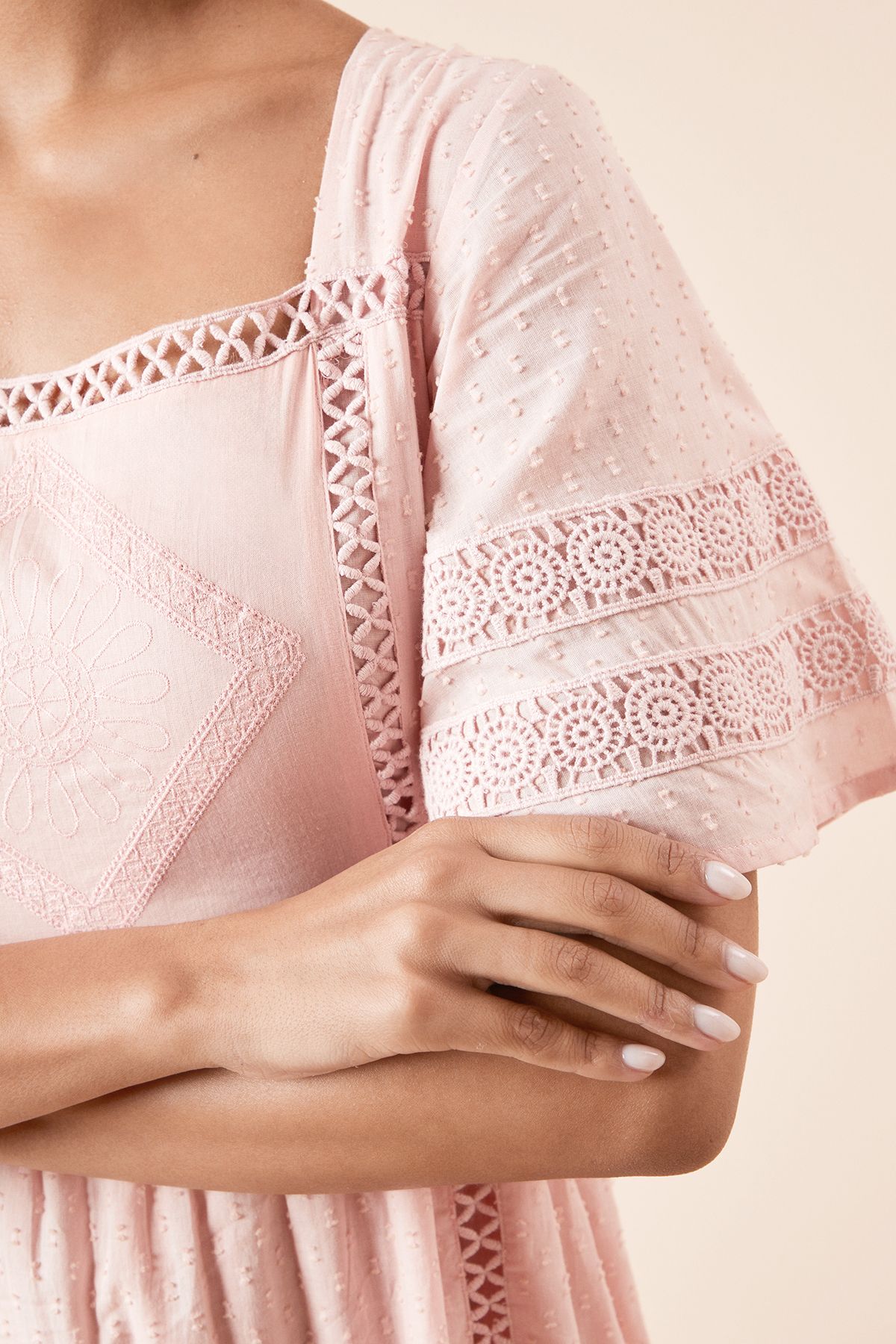 Dorothy Perkins Embroidered Front Angel Sleeve Midi Dress Pink image 5