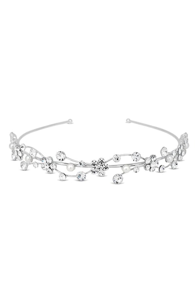 Jon Richard Silver Plated Nina Crystal Flower And Pearl Waves Headband - Gift Pouch