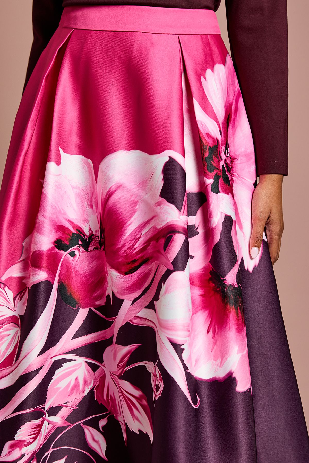 Coast Petite Placement Print Satin Midi Skirt Berry image 4