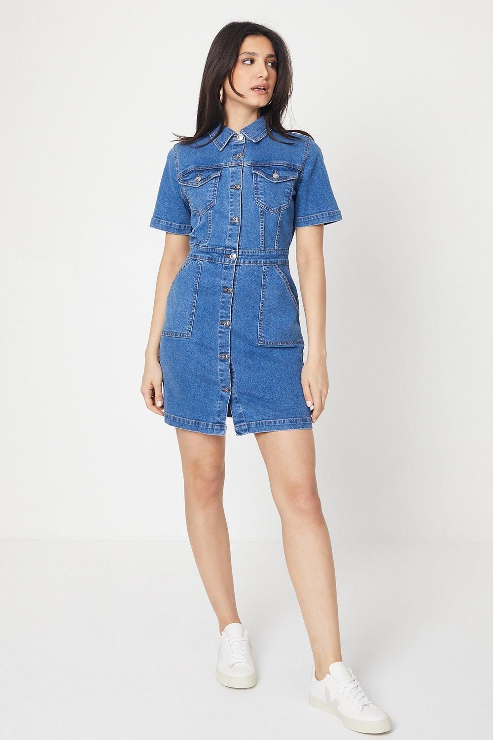 Dorothy Perkins Denim Short Sleeve Mini Dress Mid Wash image 2