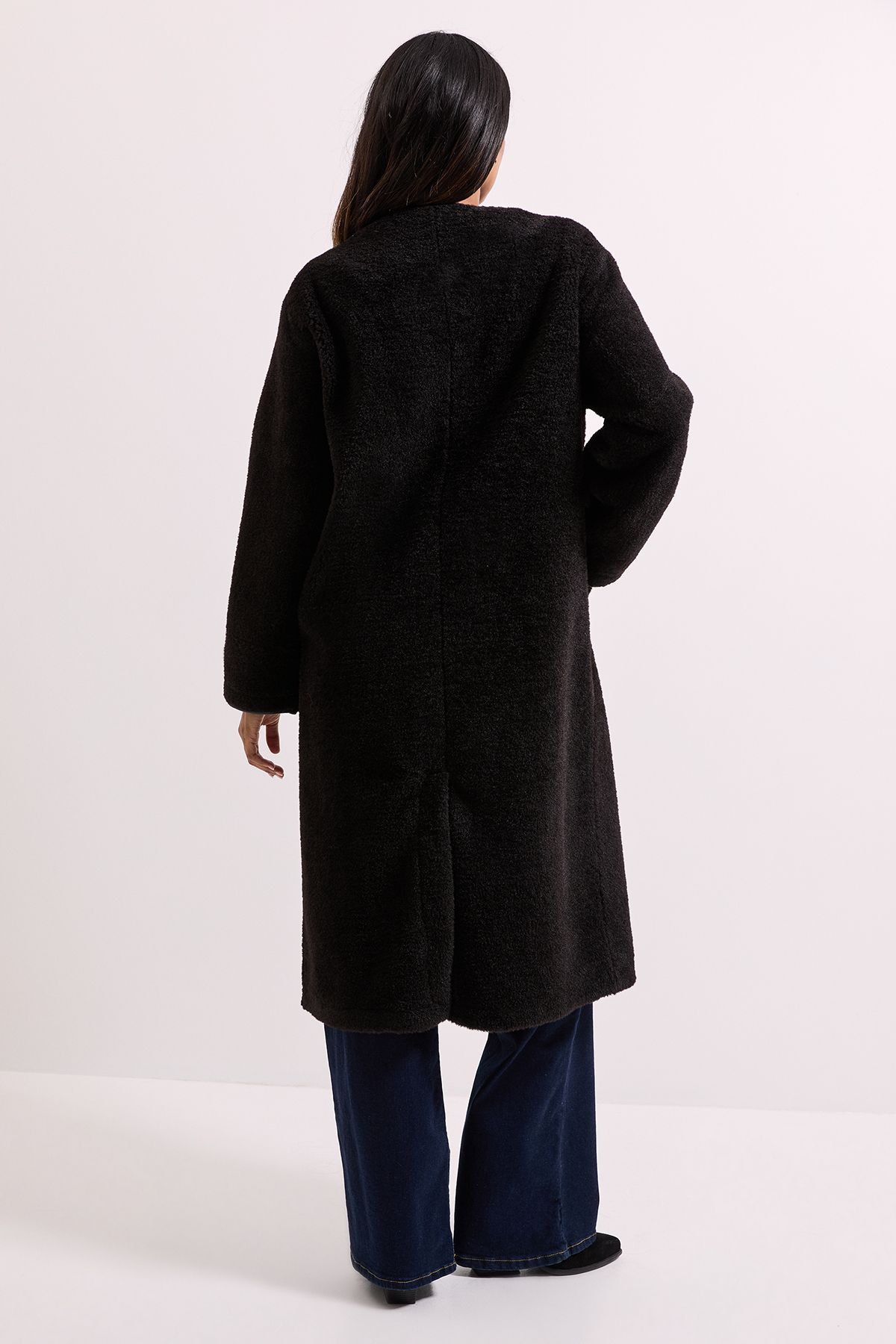 Dorothy Perkins Toggle PU Detail Borg Coat Black image 3