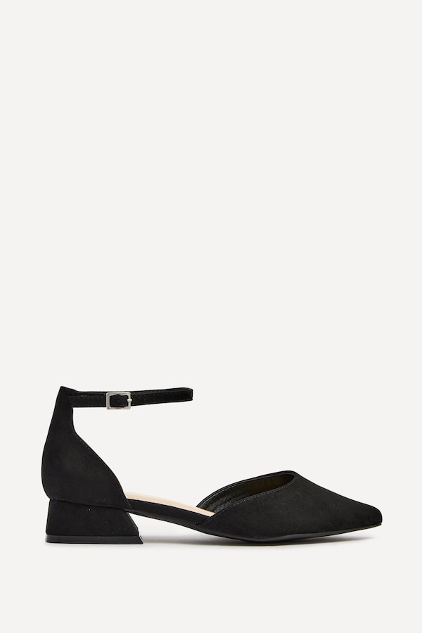Linzi Dolly Wide Fit Black Faux Suede Low Block Court Heel