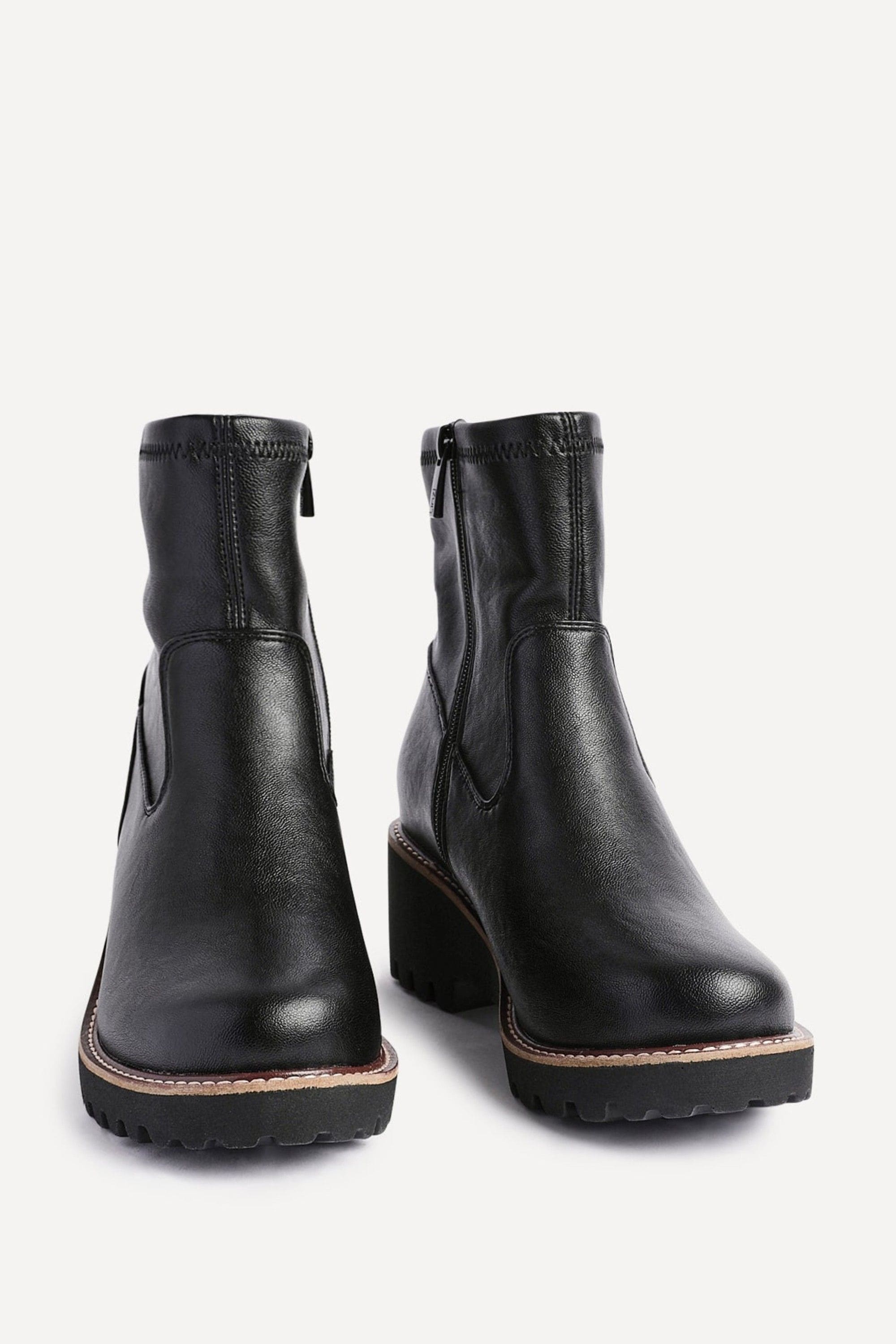 Linzi Pulse Wide Fit Black Faux Leather Wedged Heel Ankle Boot image 3