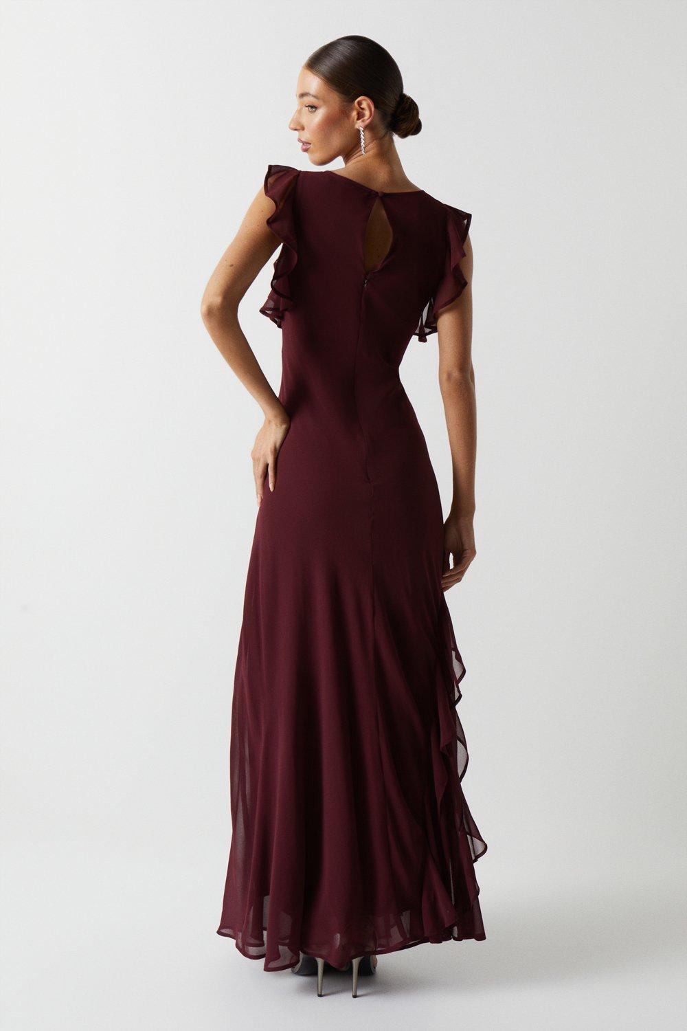 Coast Malbec Coast Honoured Ruffle Georgette Maxi Bridesmaid Dress | PLT