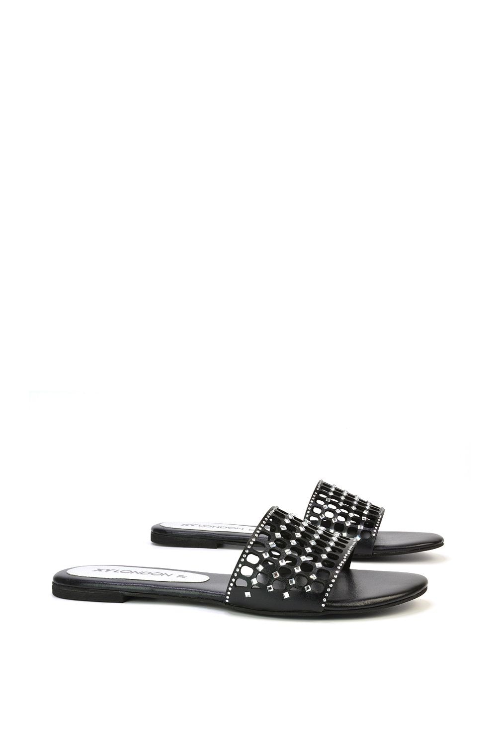 XY London 'Abbie' Mesh Strappy Diamante Slip On Flat Sandals Sliders image 4