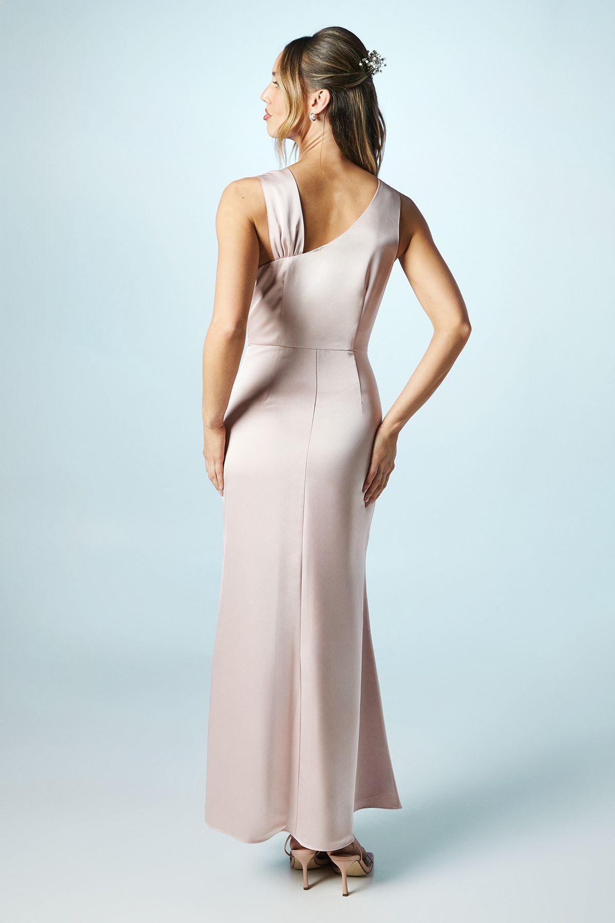 Coast Shoulder Detail Satin Maxi Bridesmaid Dress Blush image 3