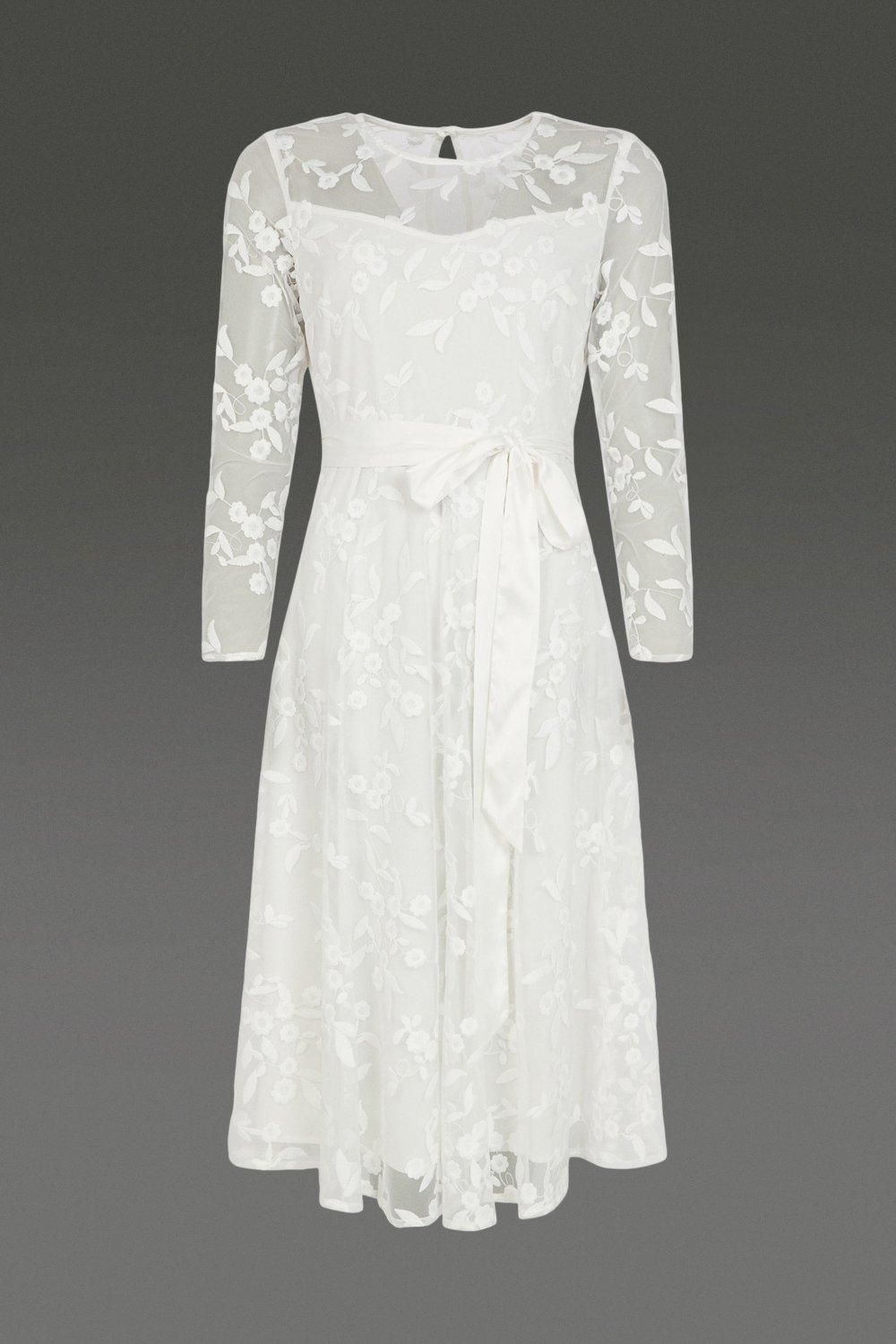 Coast All Over Embroidered Long Sleeve Tie Waist Midi Dress Ivory image 4
