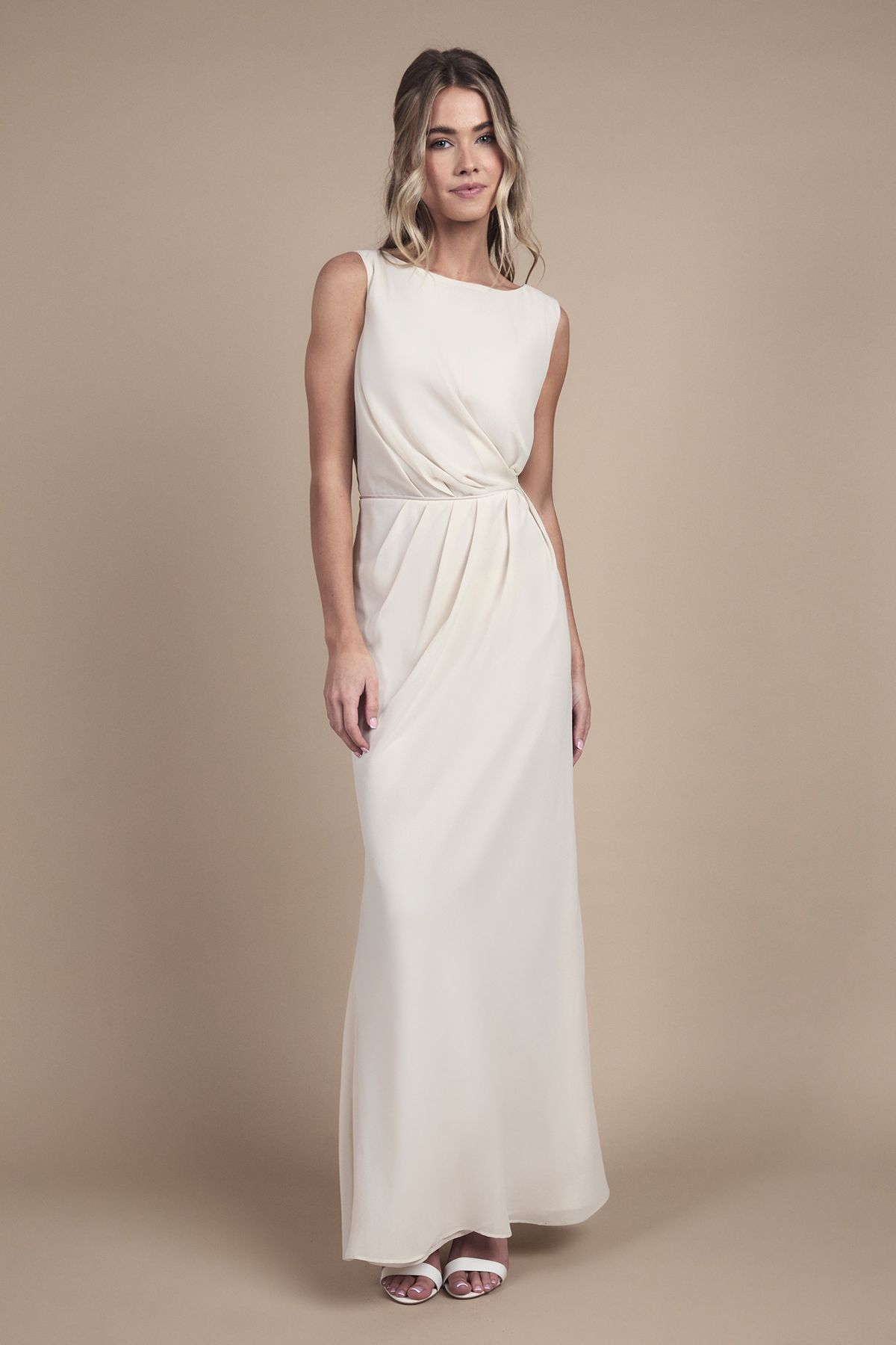 Coast Teen Bridesmaid Ruched Detail Satin Maxi Bridesmaid Dress Champagne image 4