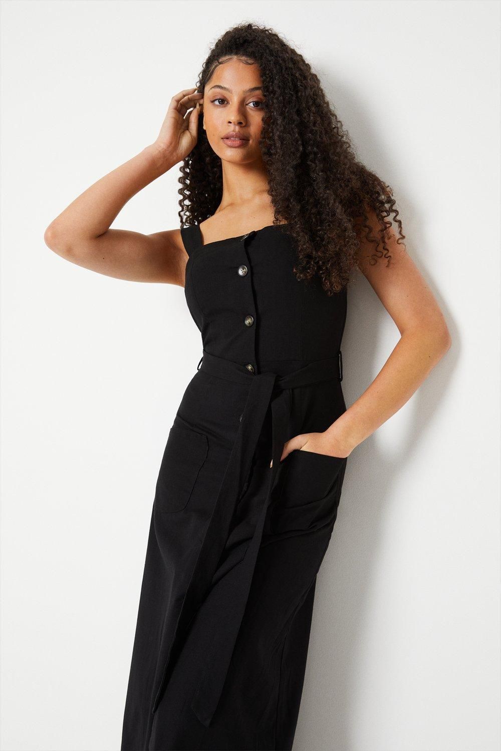 Dorothy Perkins Tall Strappy Button Through Midi Dress Black image 4