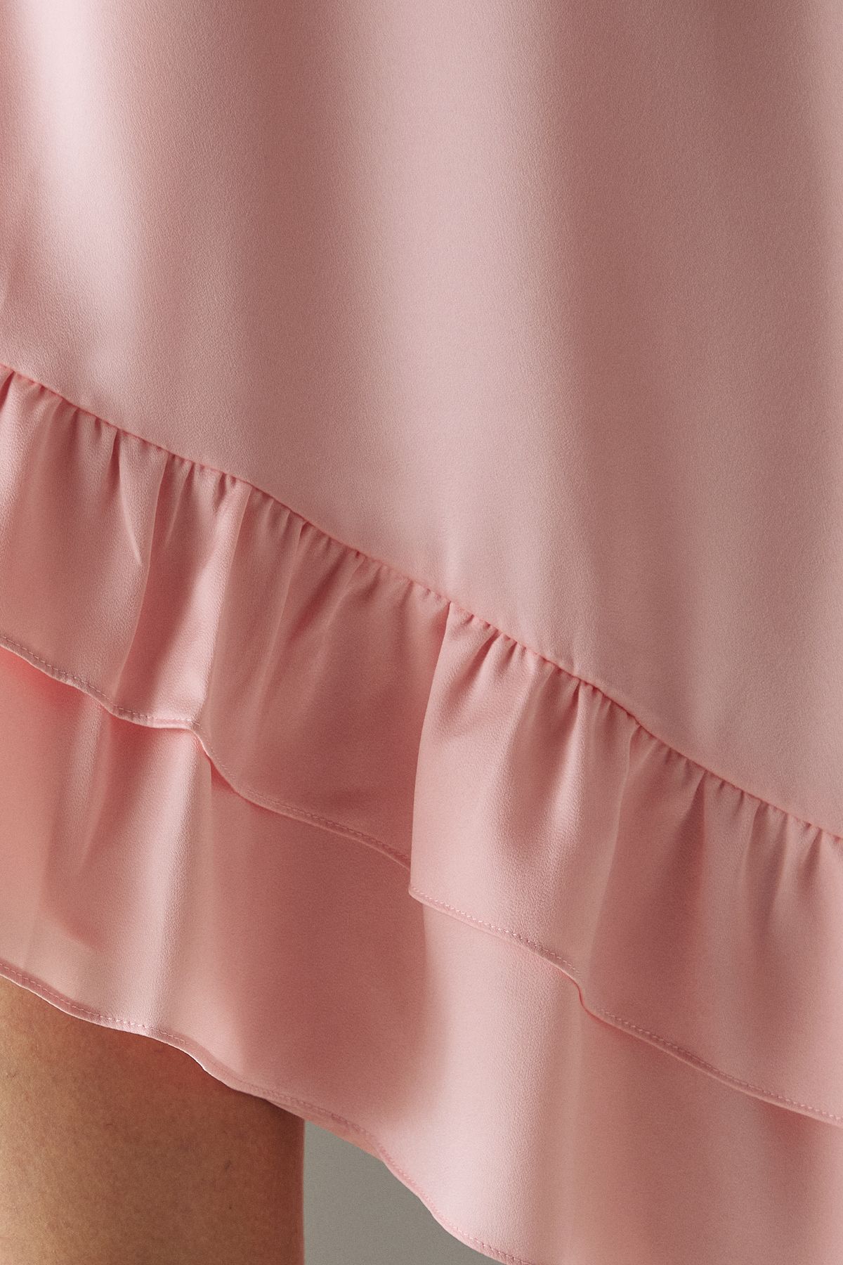 Warehouse Satin Asymmetric Ruffle Mini Strappy Dress Peach image 5