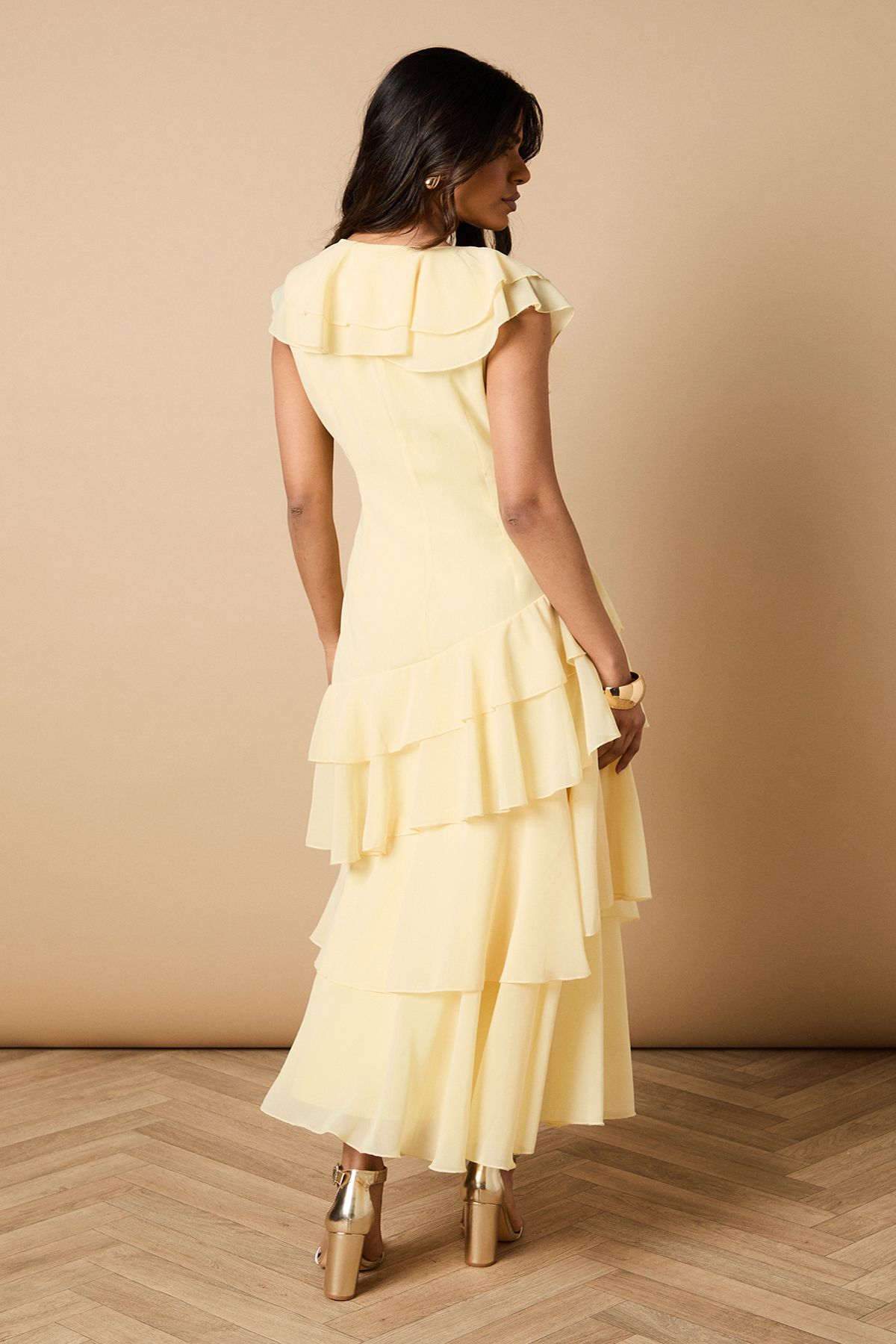 Oasis Petite Ruffle Asymmetric Maxi Dress Yellow image 3