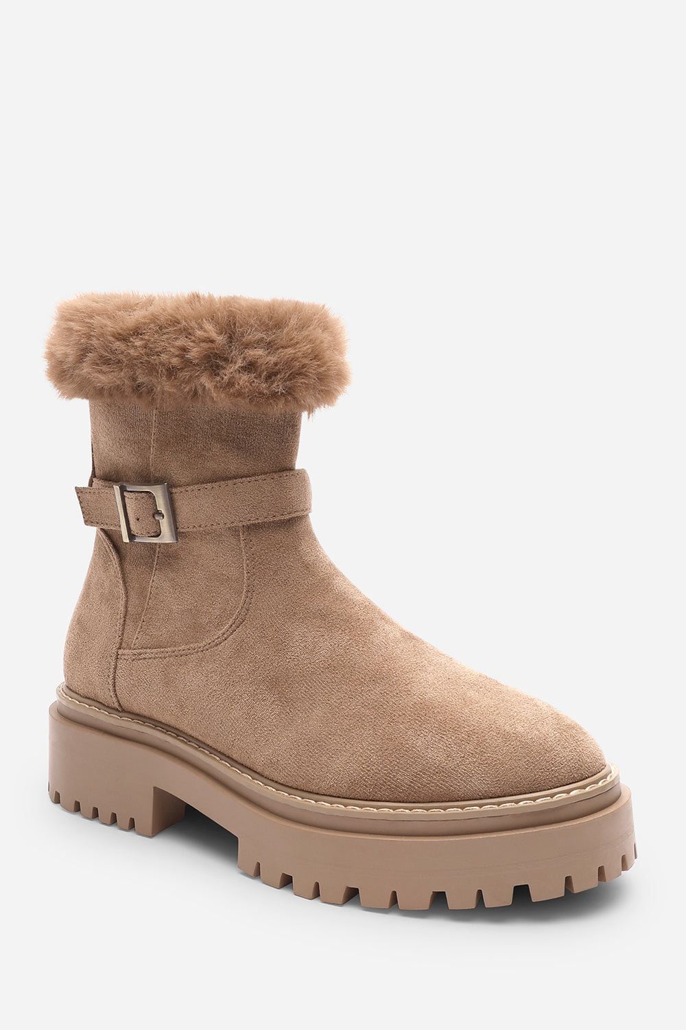 Where's That From 'Rayne' Suede Low Heel Ankle Boots with Faux Fur Cuff Buckle Detail image 3