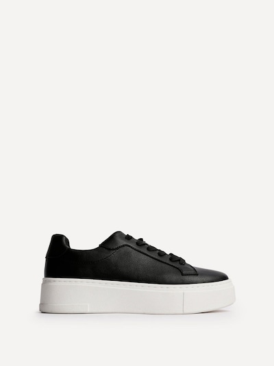 Linzi Jersey Black Faux Leather Lace Up Flatform Trainers
