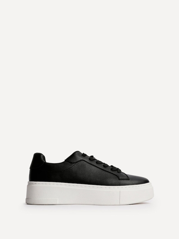 Linzi Jersey Black Faux Leather Lace Up Flatform Trainers