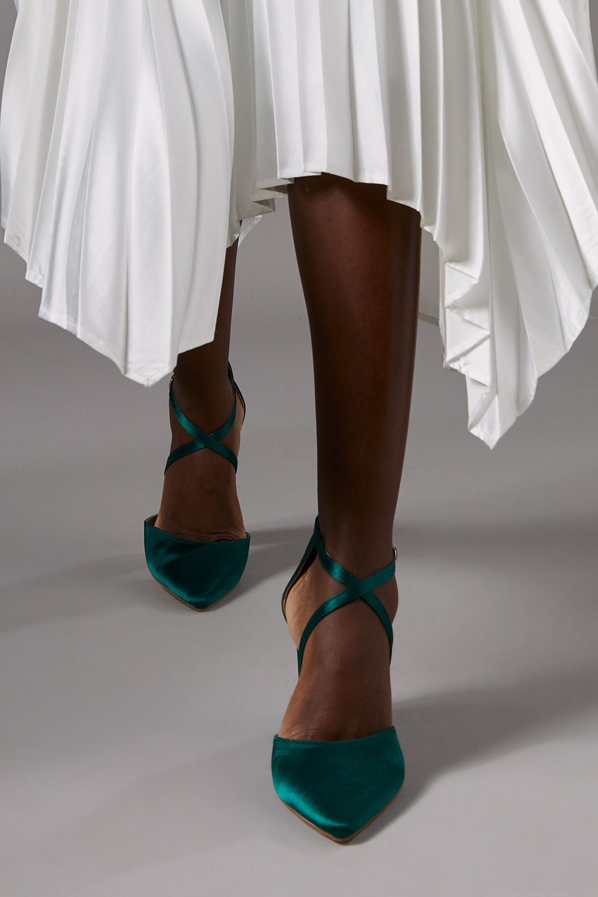 Coast Wide Fit Treat Satin Cross Strap Pointed Block Heel Court Shoes Emerald image 2