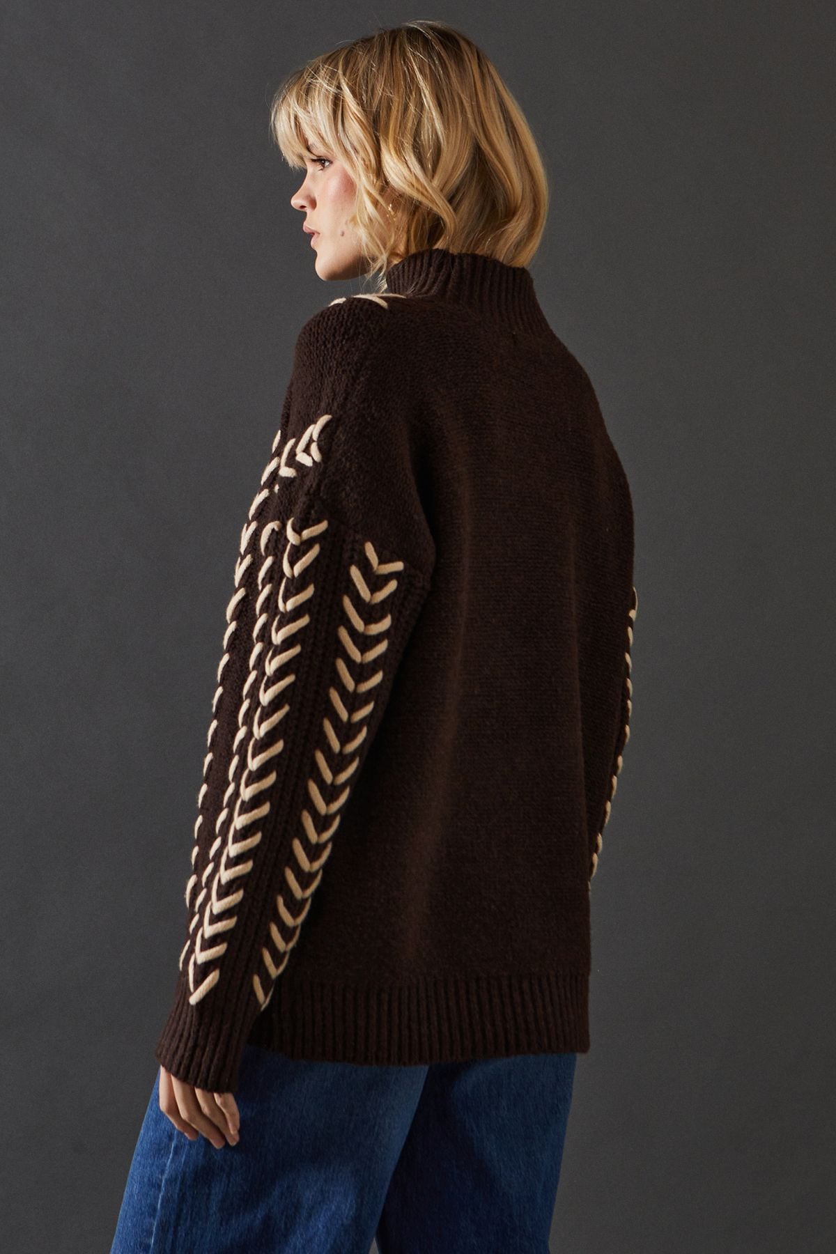 Warehouse Whipstitch Detail Oversized Jumper Chocolate image 3
