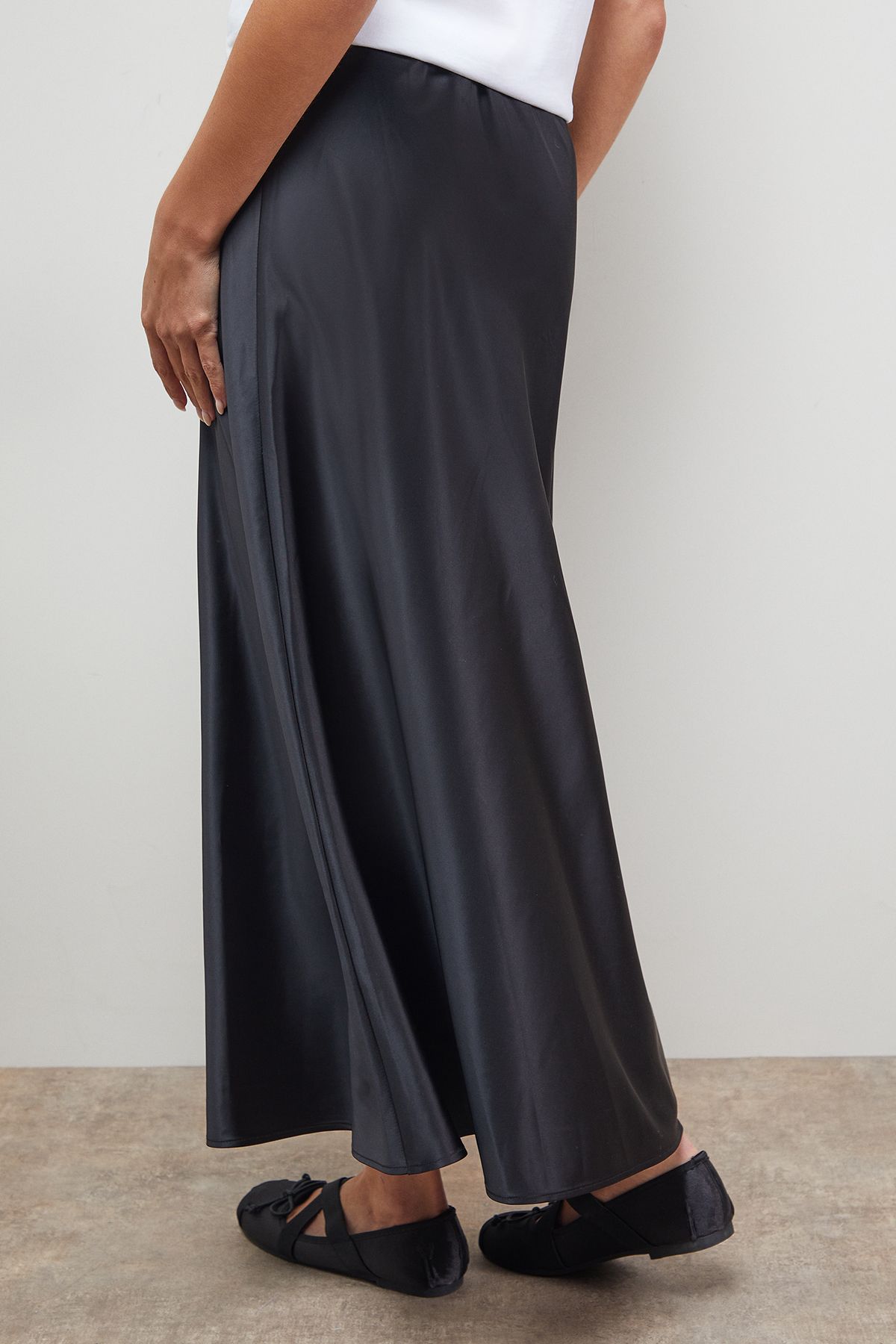 Oasis Bias Cut Satin Midi Skirt Black image 3