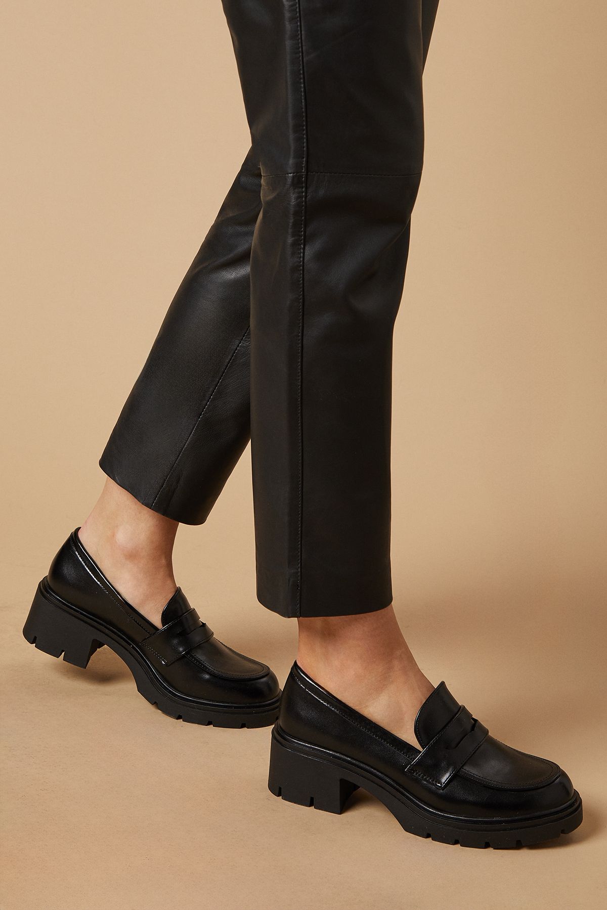 Oasis Berit Medium Heel Chunky Penny Loafers Black image 4