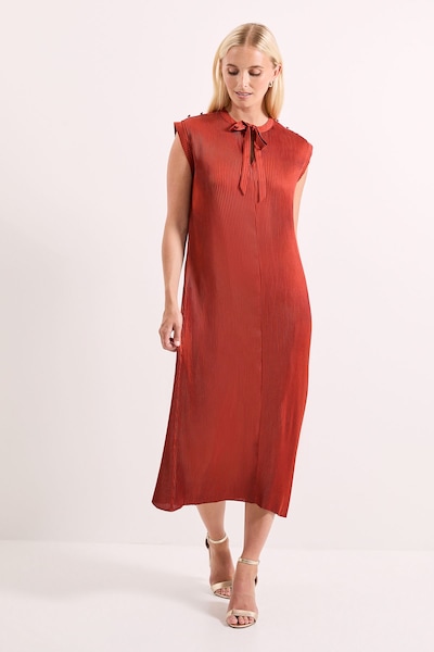 Principles Pleated Satin Column Tie Back Midi Dress Rust