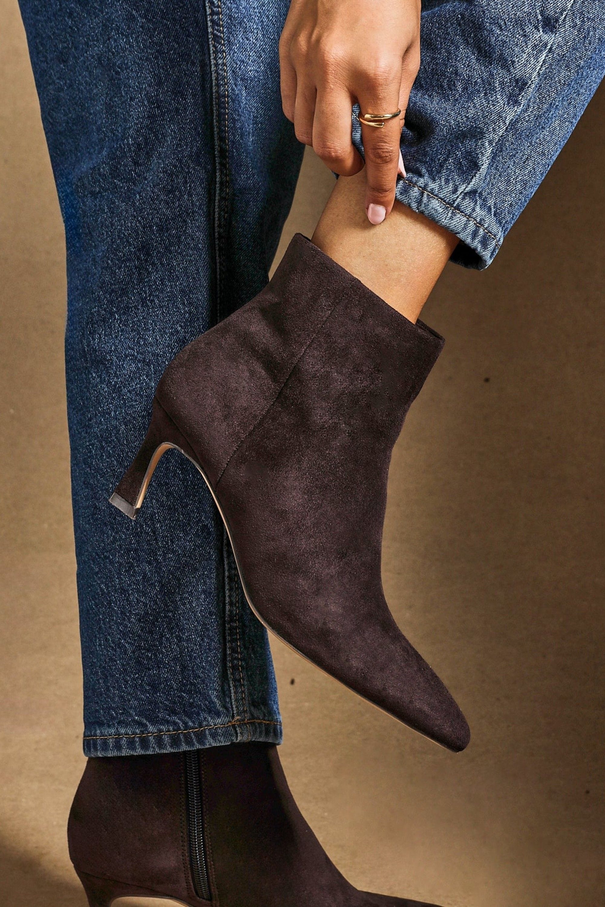 Linzi Secured Brown Faux Suede Pointed Toe Stiletto Ankle Boot image 2