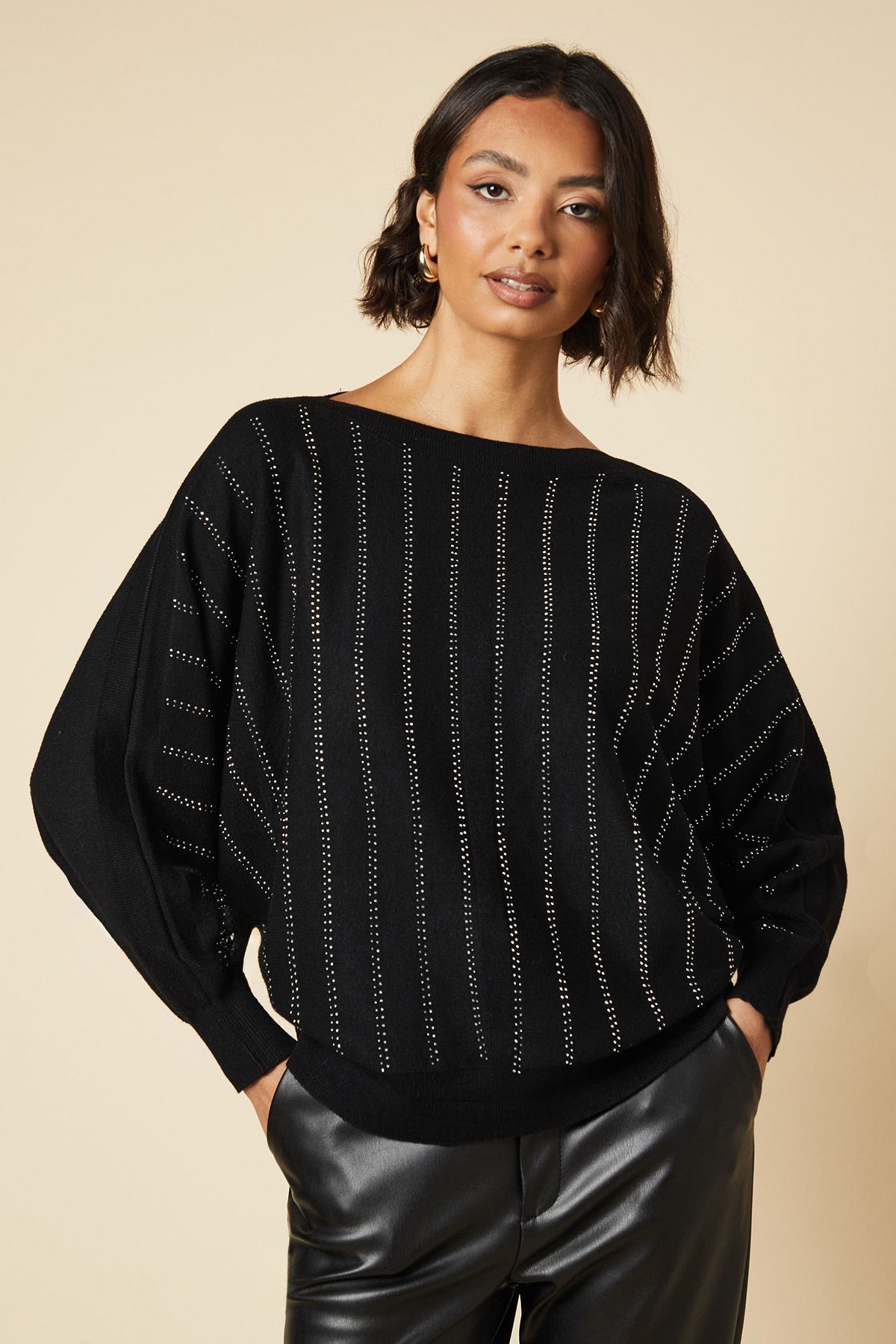 Dorothy Perkins Hot Fix Stripe Jumper Black image 1