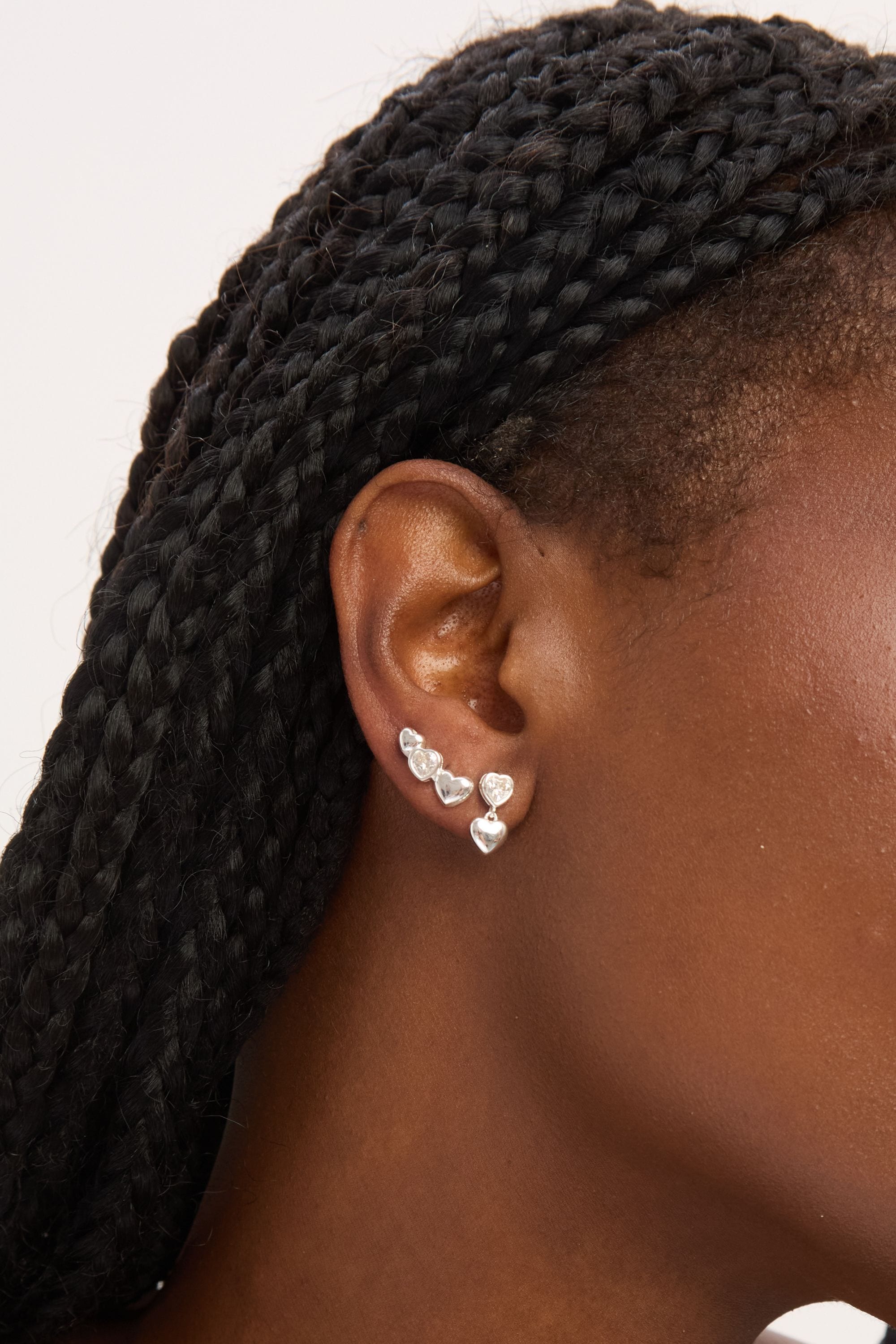 Simply Silver Sterling Silver 925 Polished and Cubic Zirconia Heart Climber Earrings image 3