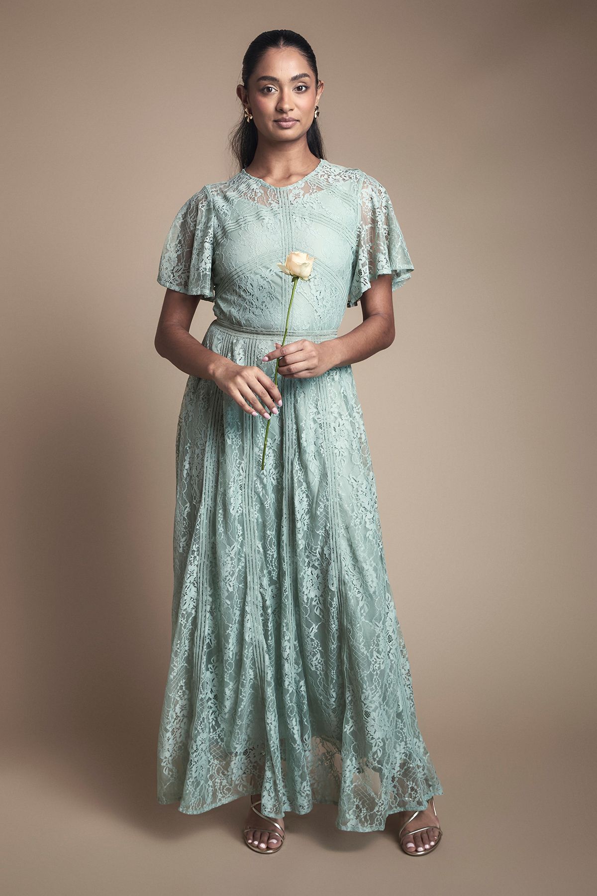 Oasis Angel Sleeve Lace Bridesmaid Dress Sage image 1