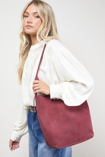 Oasis Lilah Suede Slouch Bag Dark Red