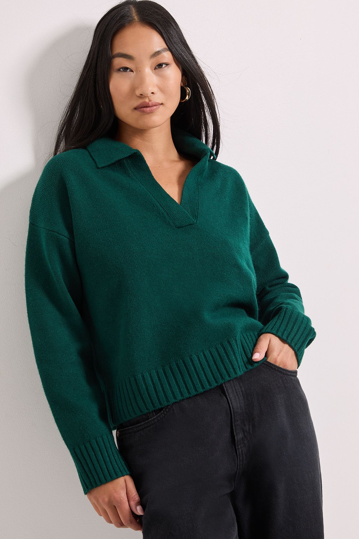 Dorothy Perkins Petite Polo Collared Jumper Bottle Green image 1