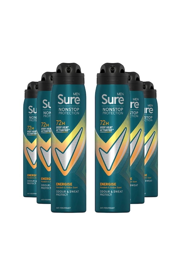 Sure Men Energise 'Deodorant Spray' with 72H Nonstop Protection 250ml, 6pk