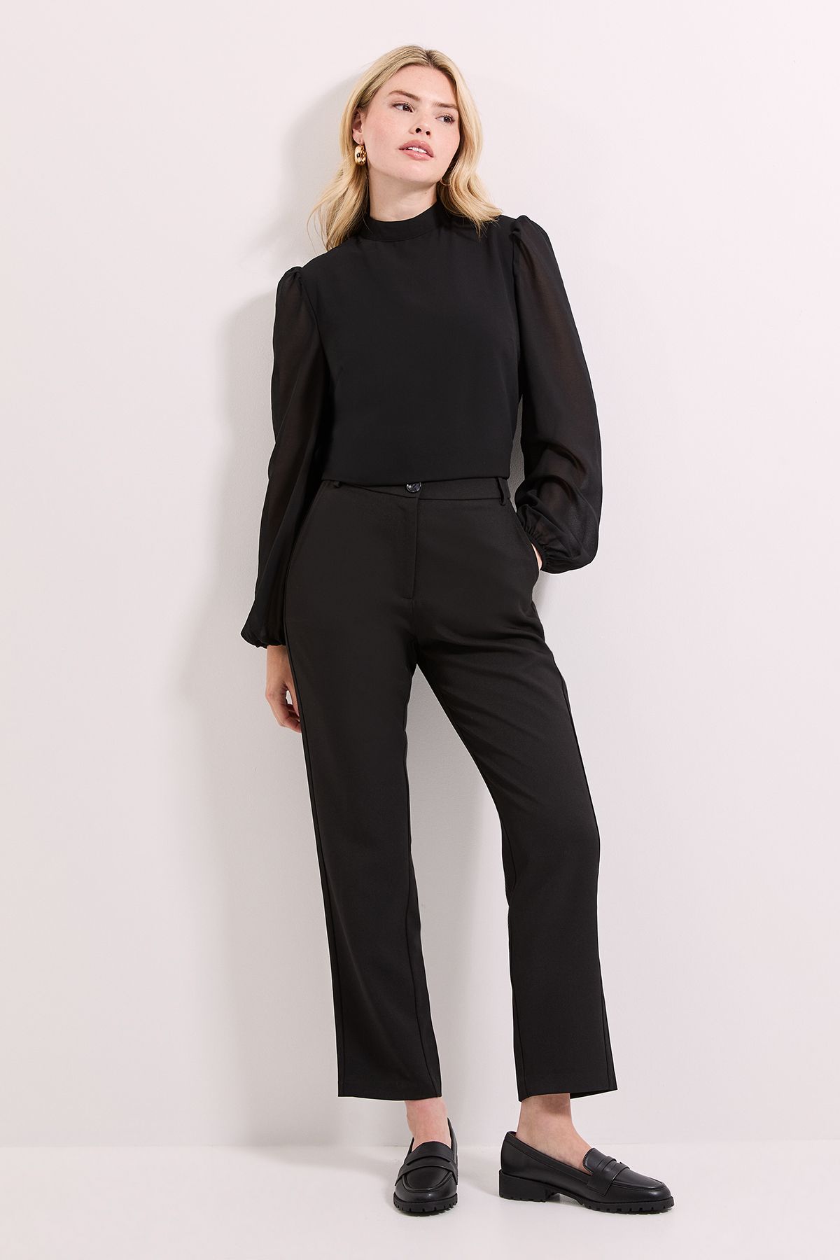 Dorothy Perkins Blouson Sleeve High Neck Top Black image 1