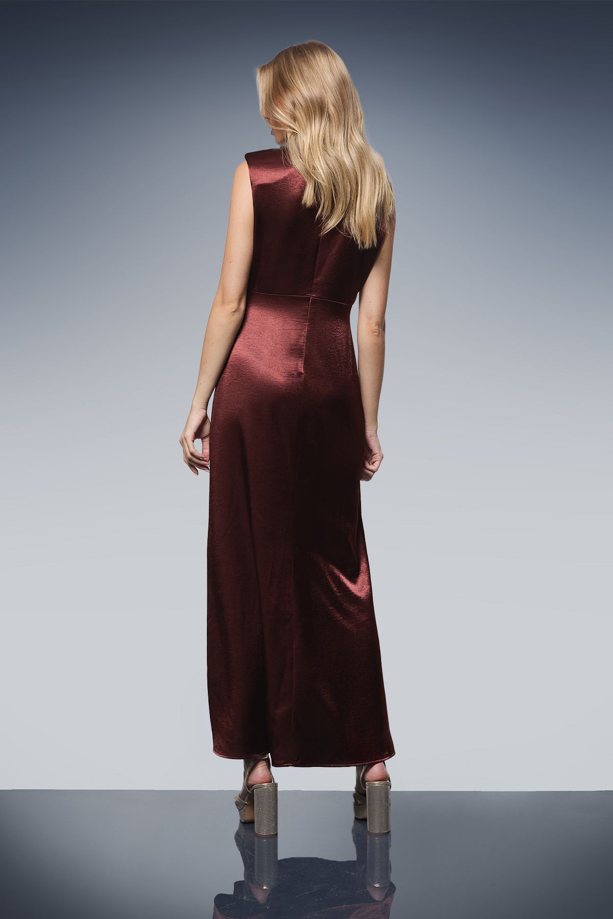 Oasis Lace Insert Sleeveless High Neck Midi Dress Chocolate image 3