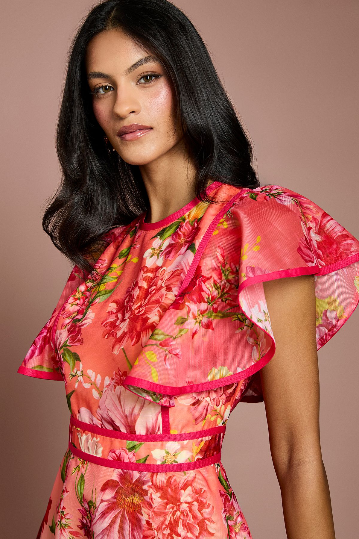 Coast Petite Placement Print Frill Sleeve Midi Dress Lemon image 4