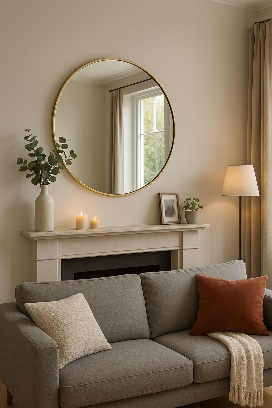 Living and Home 70cm Nordic Gold Round Wall Mirror Statement Piece image 2