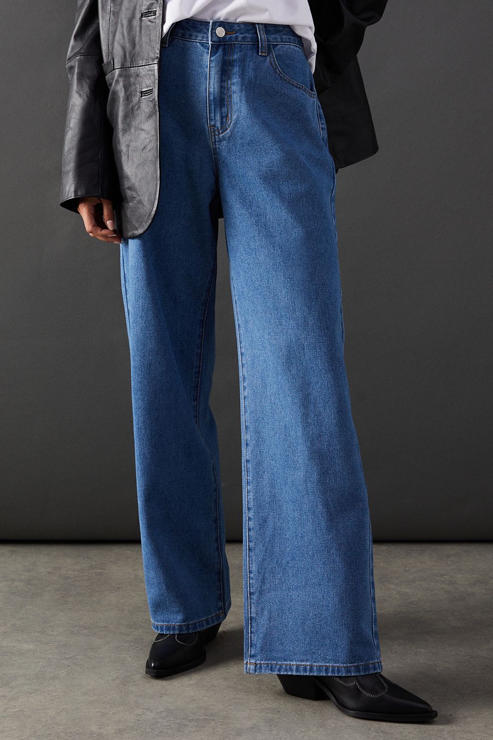 Warehouse Low Rise Denim Dad Jean Mid Wash image 4