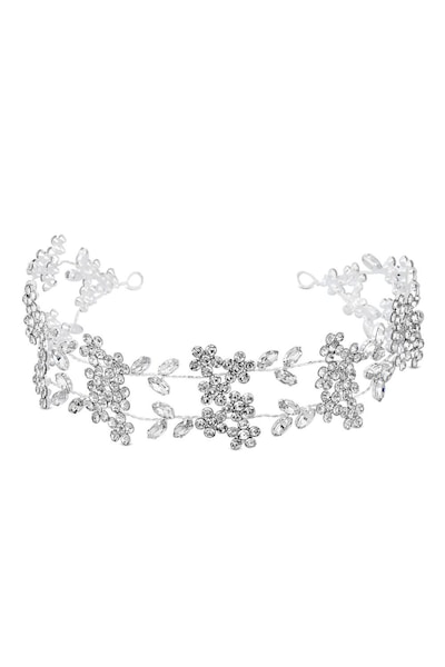 Jon Richard Silver Plated Clear Crystal Floral Halo Hair - Gift Pouch