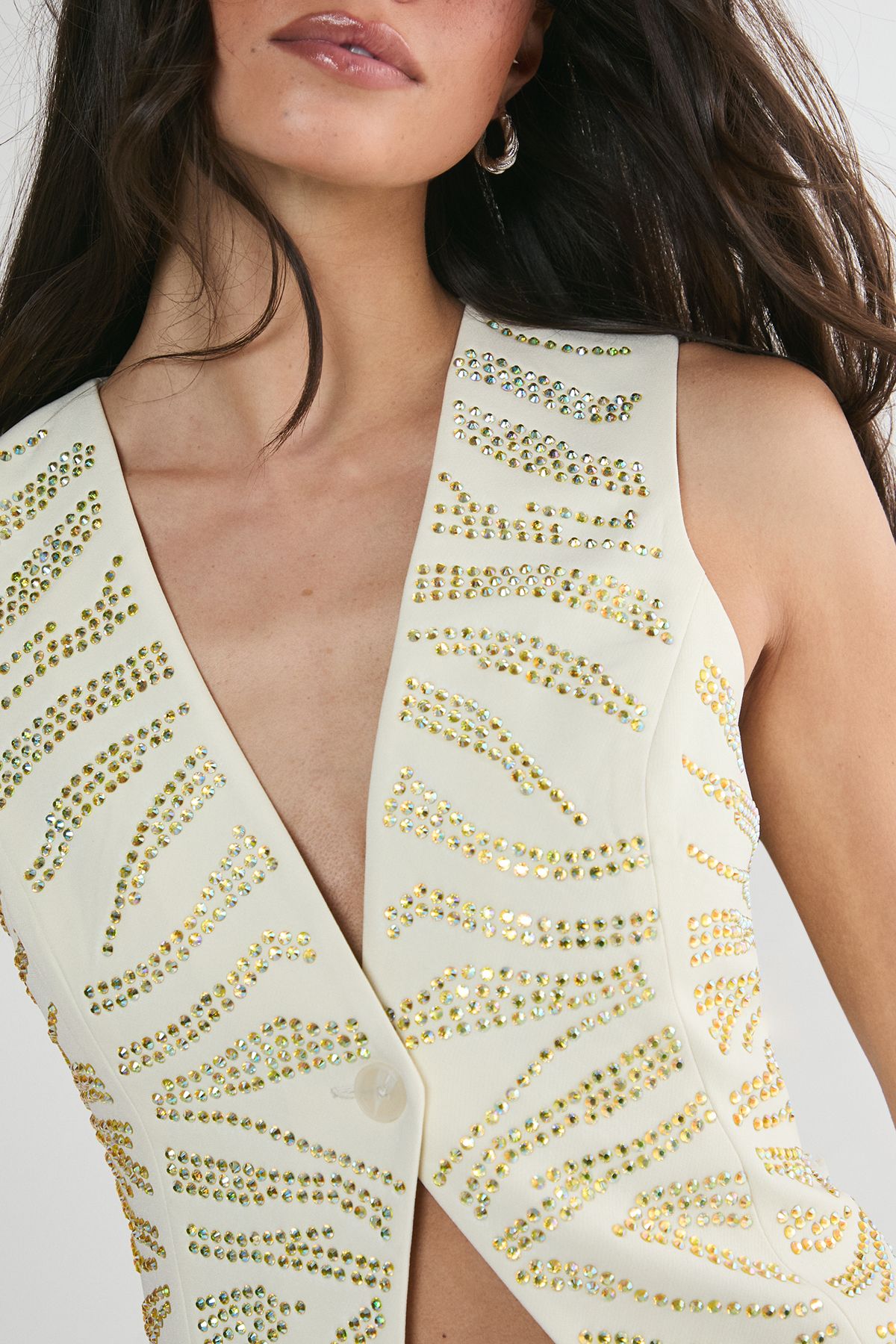 NastyGal Zebra Hotfix Tailored Vest Cream image 5