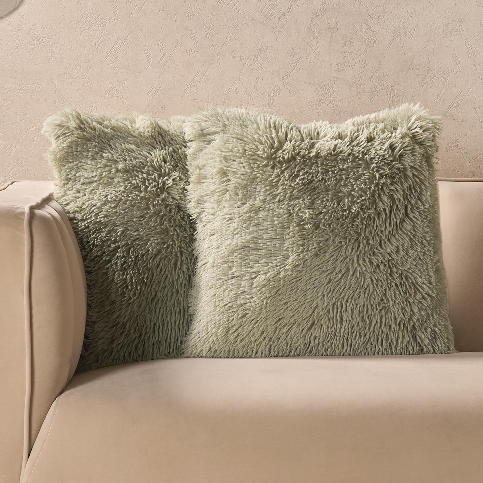 OHS Set of 2 Fluffy Shaggy Square Filled Cushion Covers image 3