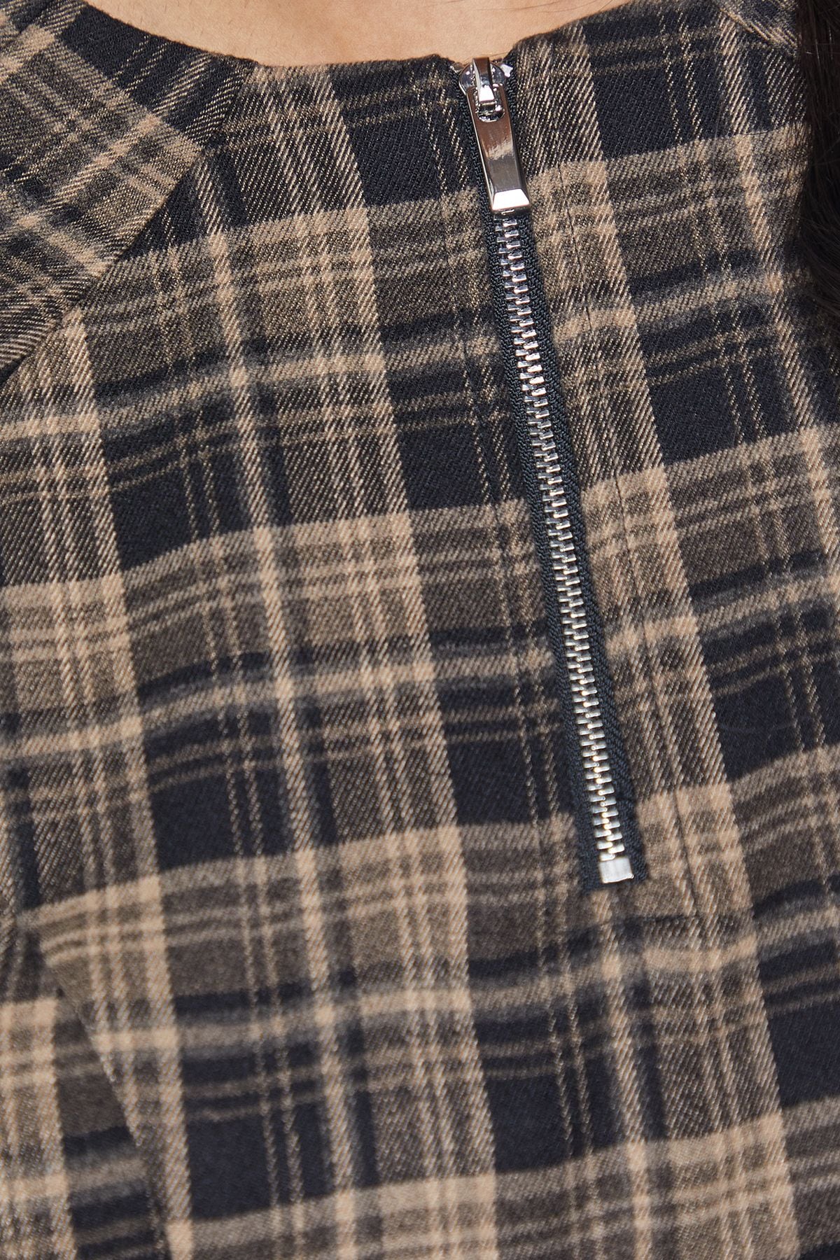 Warehouse Check Structured Seam Zip Front Mini Dress Brown image 5