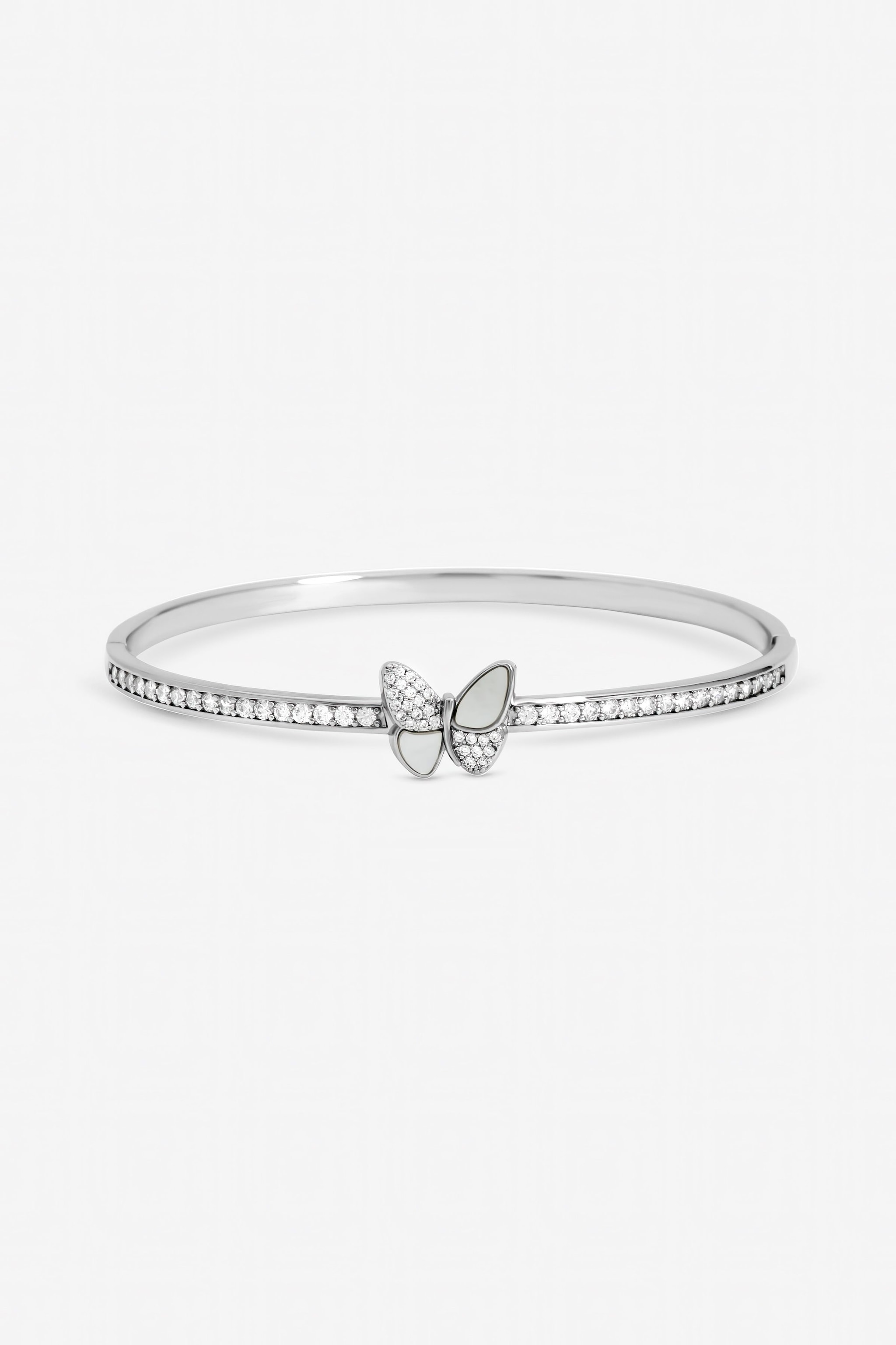 Jon Richard Rhodium Plated Pave and Mother of Pearl Butterfly Bangle
