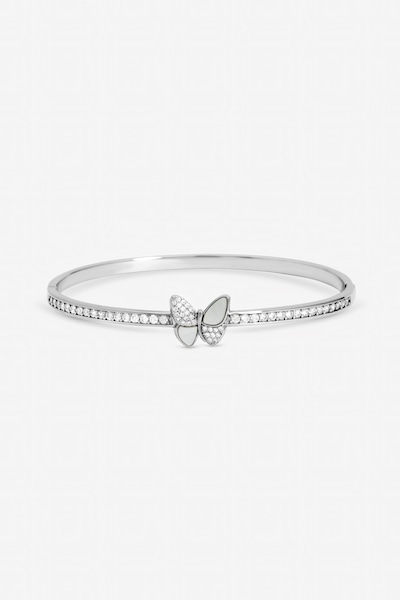 Jon Richard Rhodium Plated Pave and Mother of Pearl Butterfly Bangle